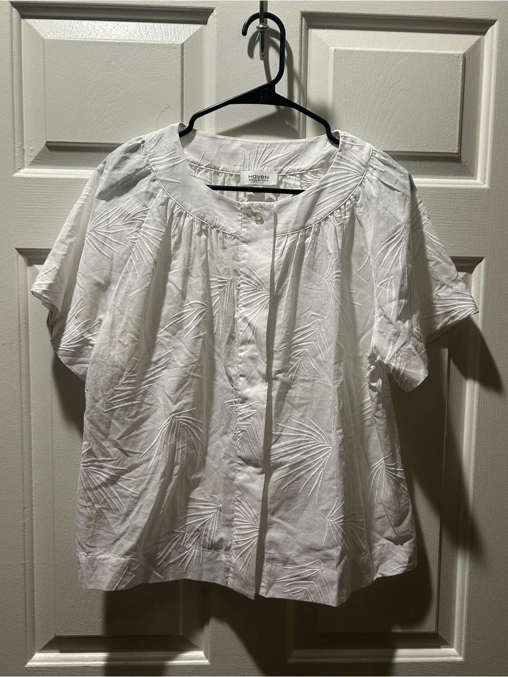 Haven Well Within White Organic Cotton Embroidered Short-Sleeve Voile Top